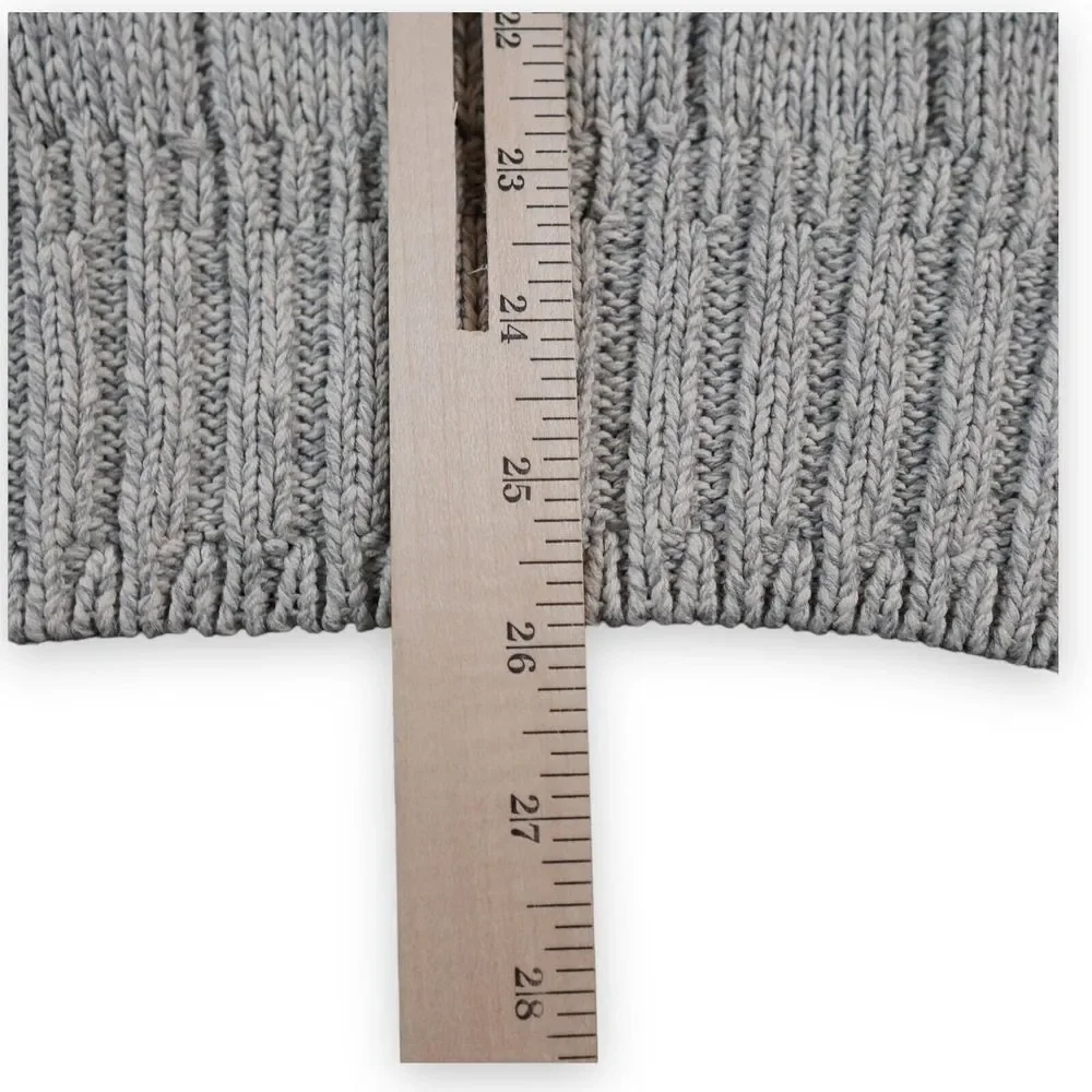 GANT‎ Hand Framed Sweater Heavy Cotton Medium Gray Shawl Collar Fisherman Cable